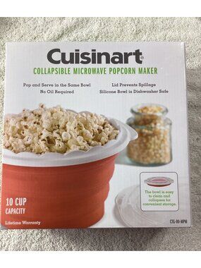 Cuisinart Collapsible Microwave Popcorn Maker*10-Cup Capacity*Red Bowl *NIB